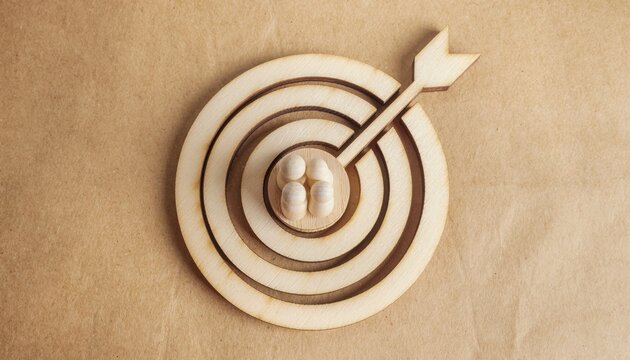 Wooden target with arrow and small human figures in the center