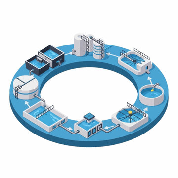 Water purification process isometric circular diagram.