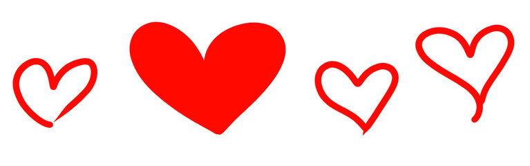 Obraz premium Set of four red hand drawn hearts in row
