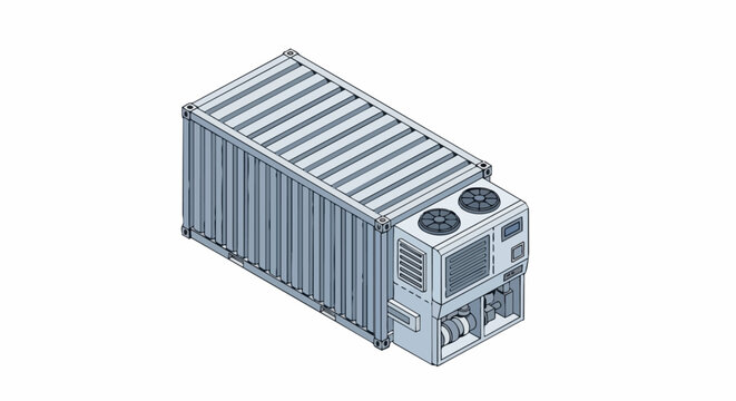 Isometric Refrigerated Shipping Container Illustration for Cold Chain Logistics and Global Freight Transport
