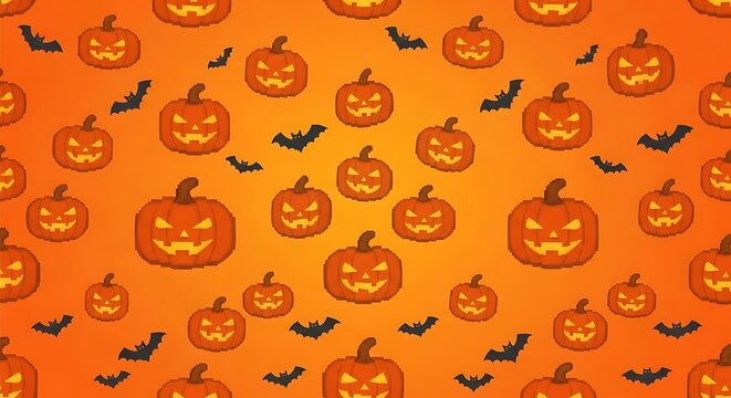 Halloween Pumpkin and Bat Pattern jack o lantern flying