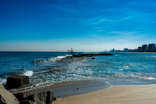 Hillsboro Inlet, Florida with beach and ocean