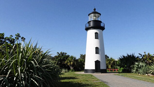 Beautiful st augustine lighthouse stands tall against a clear blue sky backdrop
