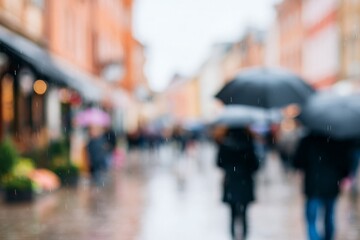 Obraz premium People holding umbrellas walking on wet city street during rainfall