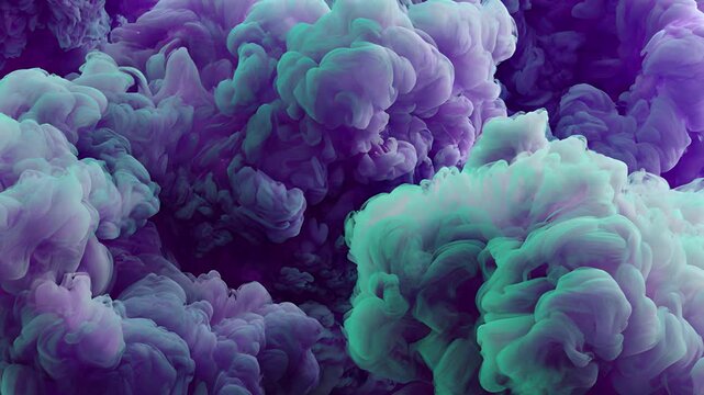 abstract, cloud-like textures, likely used as backgrounds or digital art. Composed of swirling purple and green colors, resembling smoke or ink diffusing in liquid. 