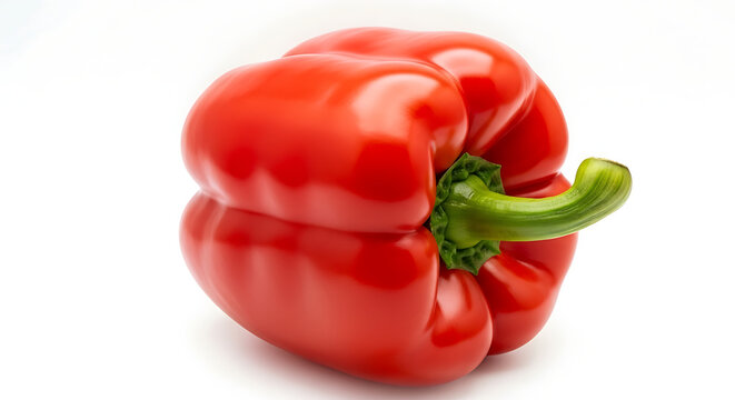 Fresh red bell pepper with green stem on white surface transparent background