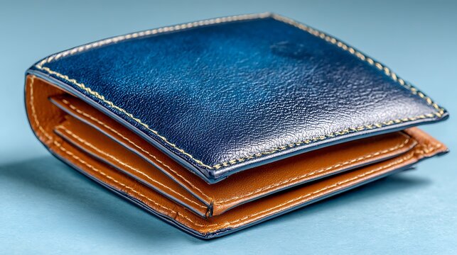 Classic blue leather mens wallet on plain background