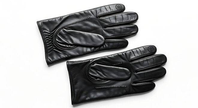 A pair of black leather gloves on white background transparent background