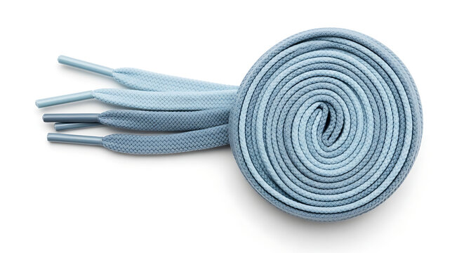 Light blue rolled shoelaces on white background for fashion and footwear transparent background