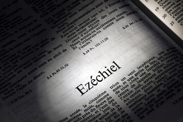 Obraz premium French Bible open to the book of Ezekiel.
