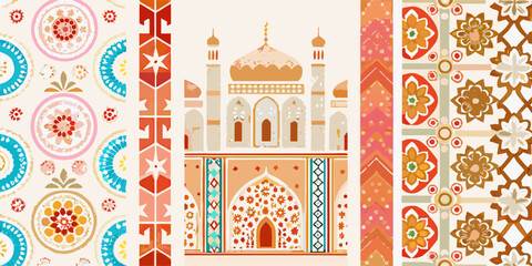 A colorful patterned composition featuring the taj mahal and floral motifs © PRODIP