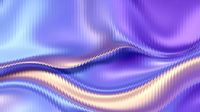 A vibrant abstract artwork featuring wavy purple and blue lines