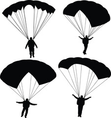 Parachute skydiver silhouette set, parachuting people flying canopy extreme sport isolated vector illustration © MdSayed