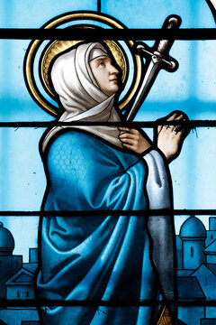  Dominican convent of Bor. Virgin Mary. Our Lady of Sorrows (Mater Dolorosa). Stained glass.  Bor et Bar. France.