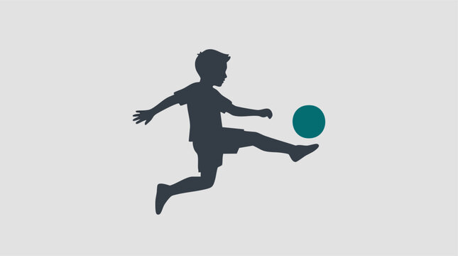 Minimalist silhouette of a young boy kicking a soccer ball.