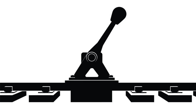 Black train switch lever illustration on tracks simple design silhouette