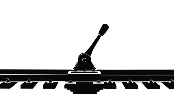 Black silhouette of a railway switch with detailed track components silhouette