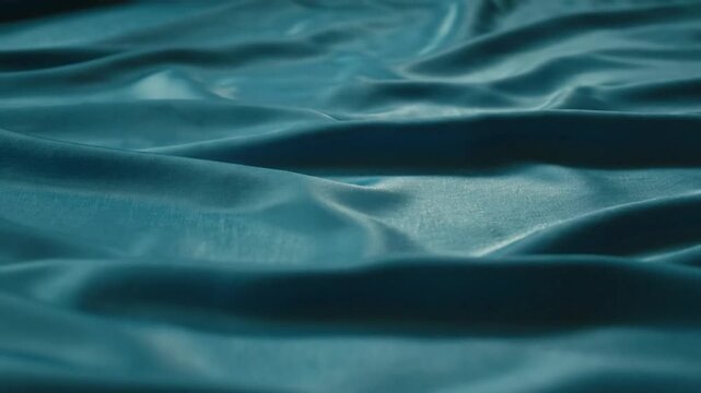 Elegant Abstract Background Featuring Deep Teal Silky Fabric Texture with Gentle Flowing Waves and Folds
