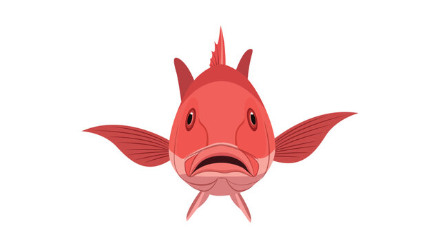 Flat Cartoon Red Snapper with Open Mouth Marine Animal Illustration
