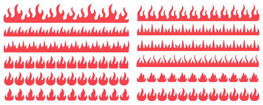 fire border blazing flame cartoon vector set