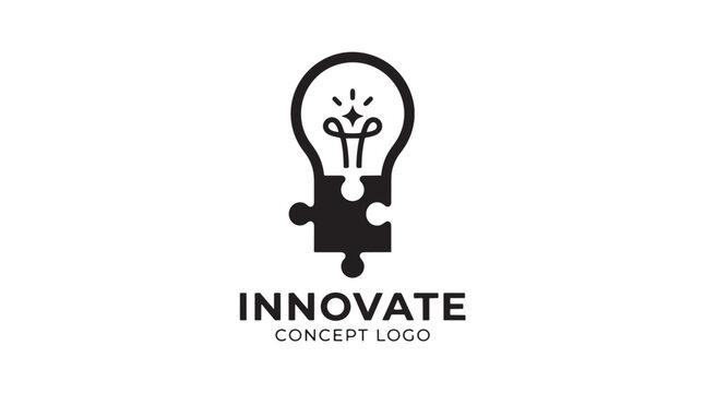 A black and white logo featuring a lightbulb integrated with a puzzle piece, symbolizing innovation and problem-solving.