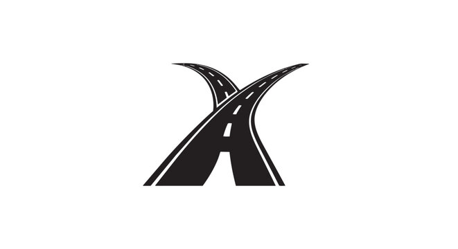 Two black roads with white dashed lines intersecting to form an X shape, symbolizing crossroads or merging paths.