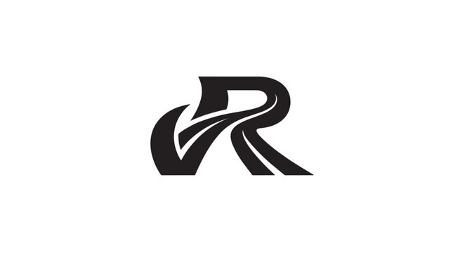 A striking black and white logo featuring the stylized letters 'VR' with dynamic swooshes and sharp edges, suggesting speed and modernity.