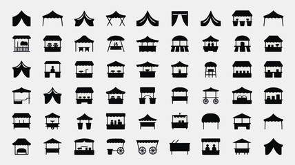 Set of 64 Market Stall and Tent Icons Vector © MD