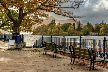 Windy autumn at the Derwentwater lake. England, UK
