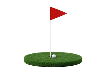 Obraz premium Golf putting green with red flag and ball