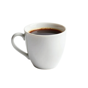Dark black coffee fills a white ceramic mug