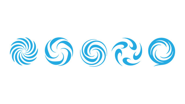 Set of five blue abstract circular vortex symbols with graphic resource abstract art web design abstract movement template isolated rotation