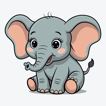 Cute Baby Elephant Siting Cartoon Vector