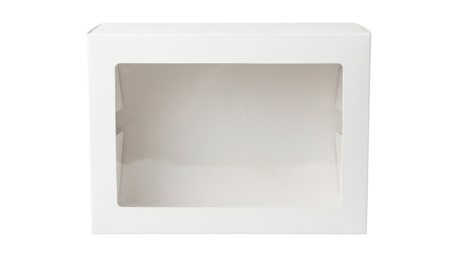 Blank white rectangular gift box with transparent window