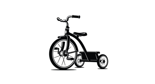 Vintage tricycle illustration in black and white showcasing a classic design silhouette