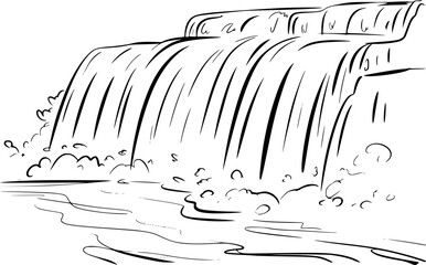 Simple Line Waterfall with Cascading Water and Pool cascade nature © Anjuman_42