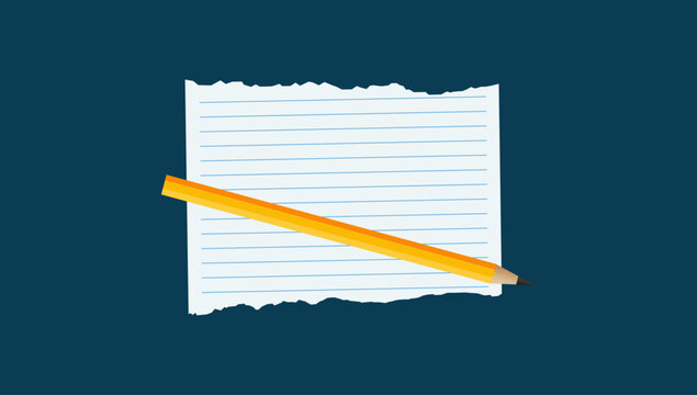 Paper note with pencil illustration representing writing planning creativity and stationery design concept for office and educational use