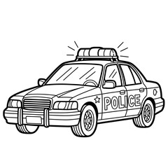Black and white illustration of a police car with siren activated © rafsanwd