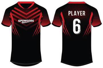 Plakat Claw scratch mark Sports t-shirt jersey design flat sketch illustration, red and black Football jersey concept with front and back view for Soccer, Cricket, Volleyball, Rugby uniform kit
