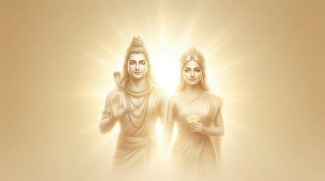 Shiva Parvati Emerging From Divine Light Glow