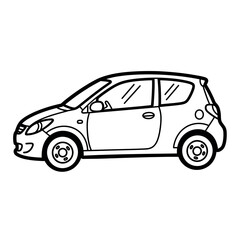 Fototapeta premium Simple black and white line drawing of a compact city car