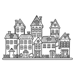 Fototapeta premium Charming sketch of a quaint european town with detailed buildings