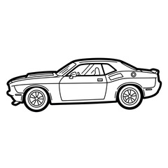 Naklejka premium Black and white line drawing of a classic american muscle car