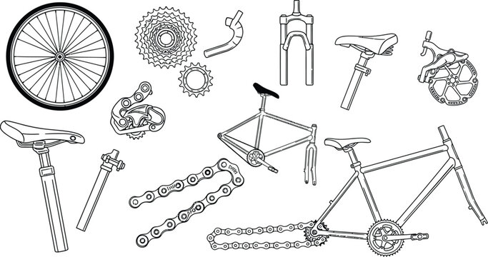 Vintage bicycle parts sketch collection a detailed mechanical illustration