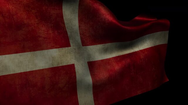 Waving flag of Denmark with textured fabric on alpha channel