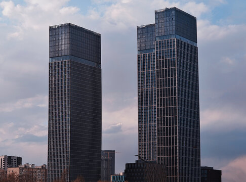 Skyscraper twin at Moscow city architecture background