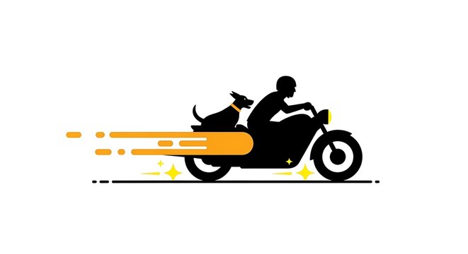 A dog and rider speeding on a motorcycle