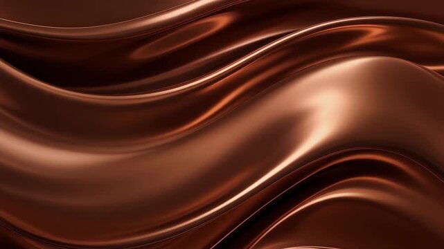 Macro shot. Liquid chocolate waves flowing. Glossy smooth texture. Abstract food background.