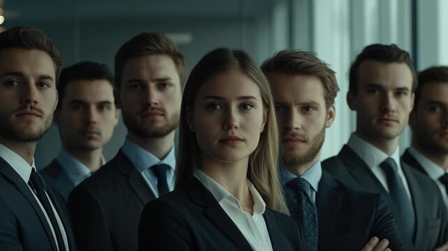 Corporate professionals posing for a group video.