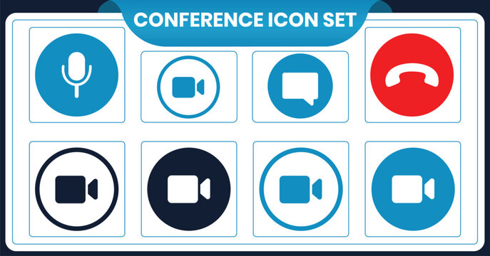 Conference icon set communication and virtual meeting visual elementsConference icon set communication and virtual meeting visual elements